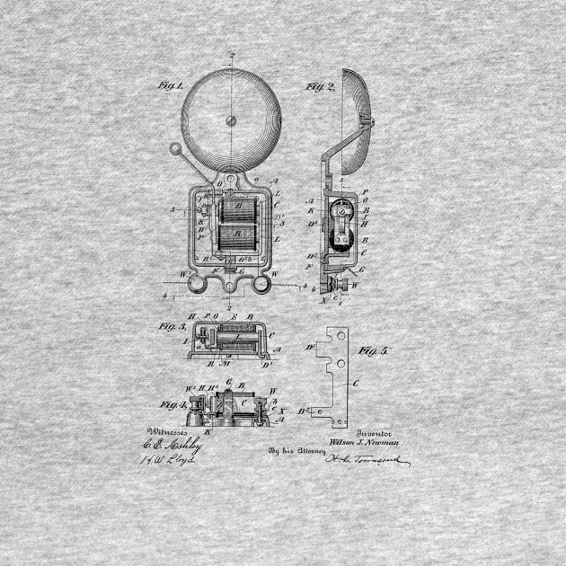 Electric Bell Vintage Patent Hand Drawing by TheYoungDesigns